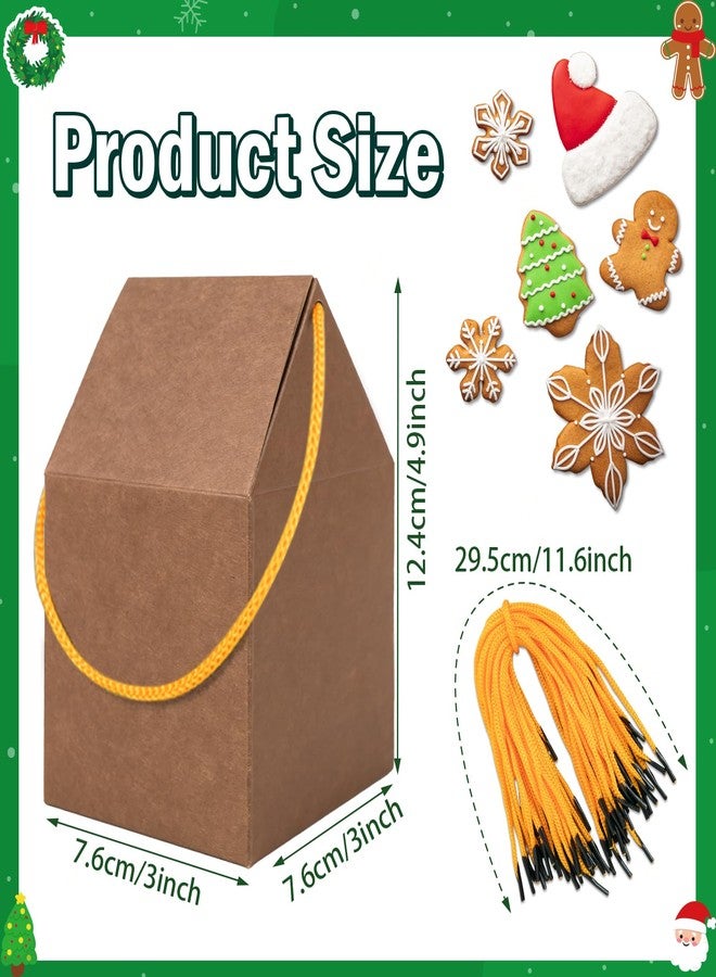 80UncleKimby 50Pcs Christmas Gingerbread House Kit Soft Mocha Cardboard House-Shaped Cookie Gift Boxes with Ropes for DIY Crafts, Holiday Party Favors & Bulk Supplies - Image 3